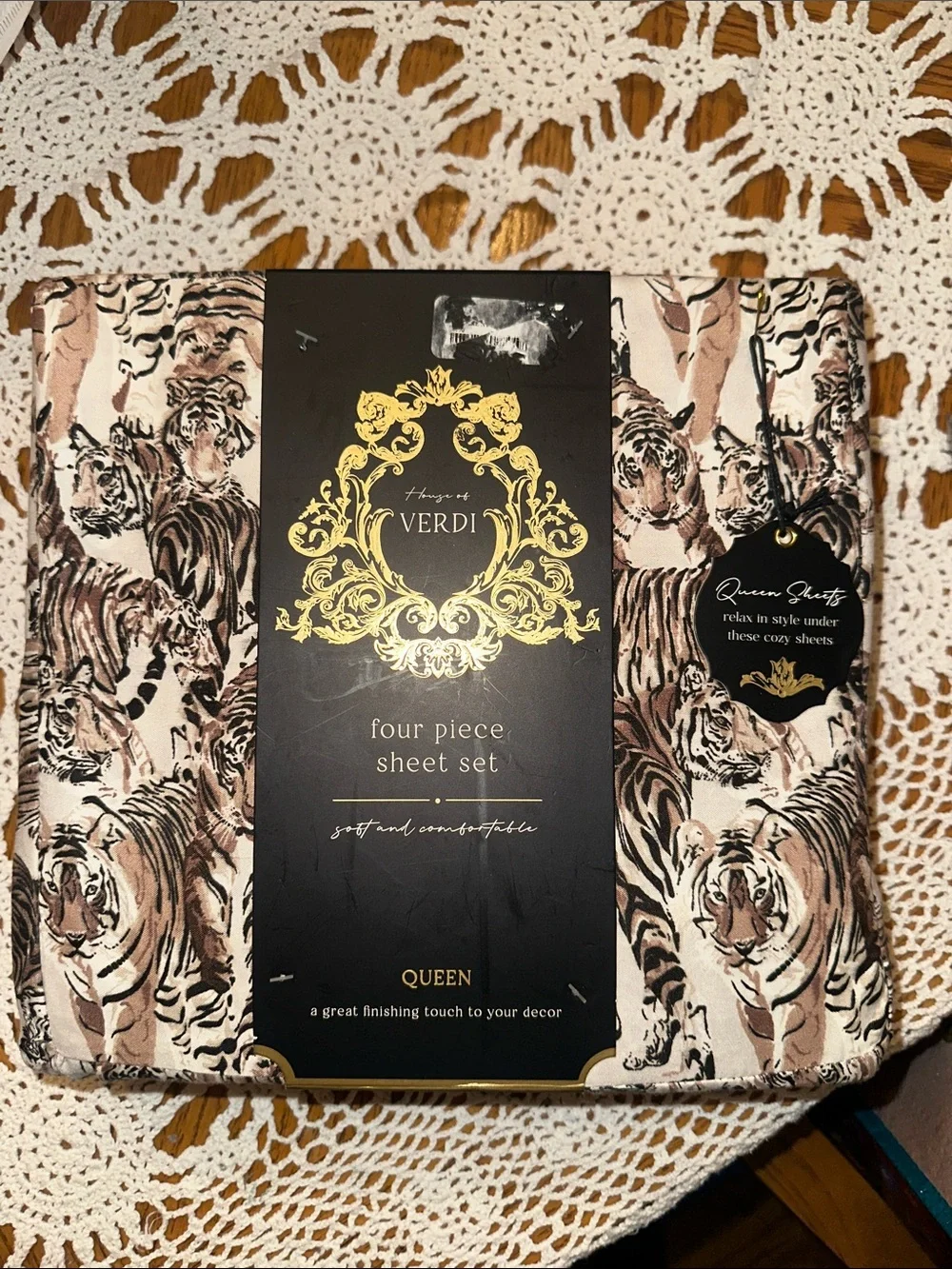 Queen Sheets Tiger Print Queen Sheet Set - tan & Black